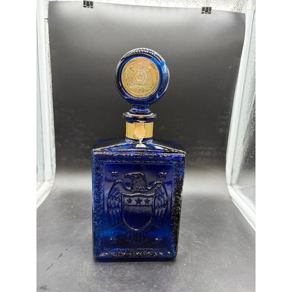 Vintage American Legion 50th Anniversary Cobalt Blue Glass Decanter J.W. Dant
